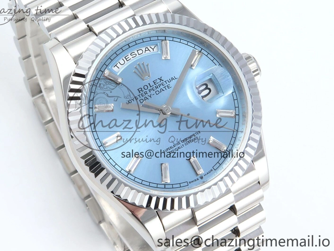 MiroTime 0404 Day Date 36 YG 128236 KF 1:1 Best Edition Ice Blue Crystal Dial on President Bracelet A2836 (Gain Weight) Modern 500